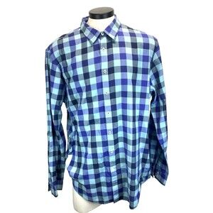 PINK Thomas Pink Shirt Men's XL 18 37 Blue Check Button Up Long Sleeve Cotton